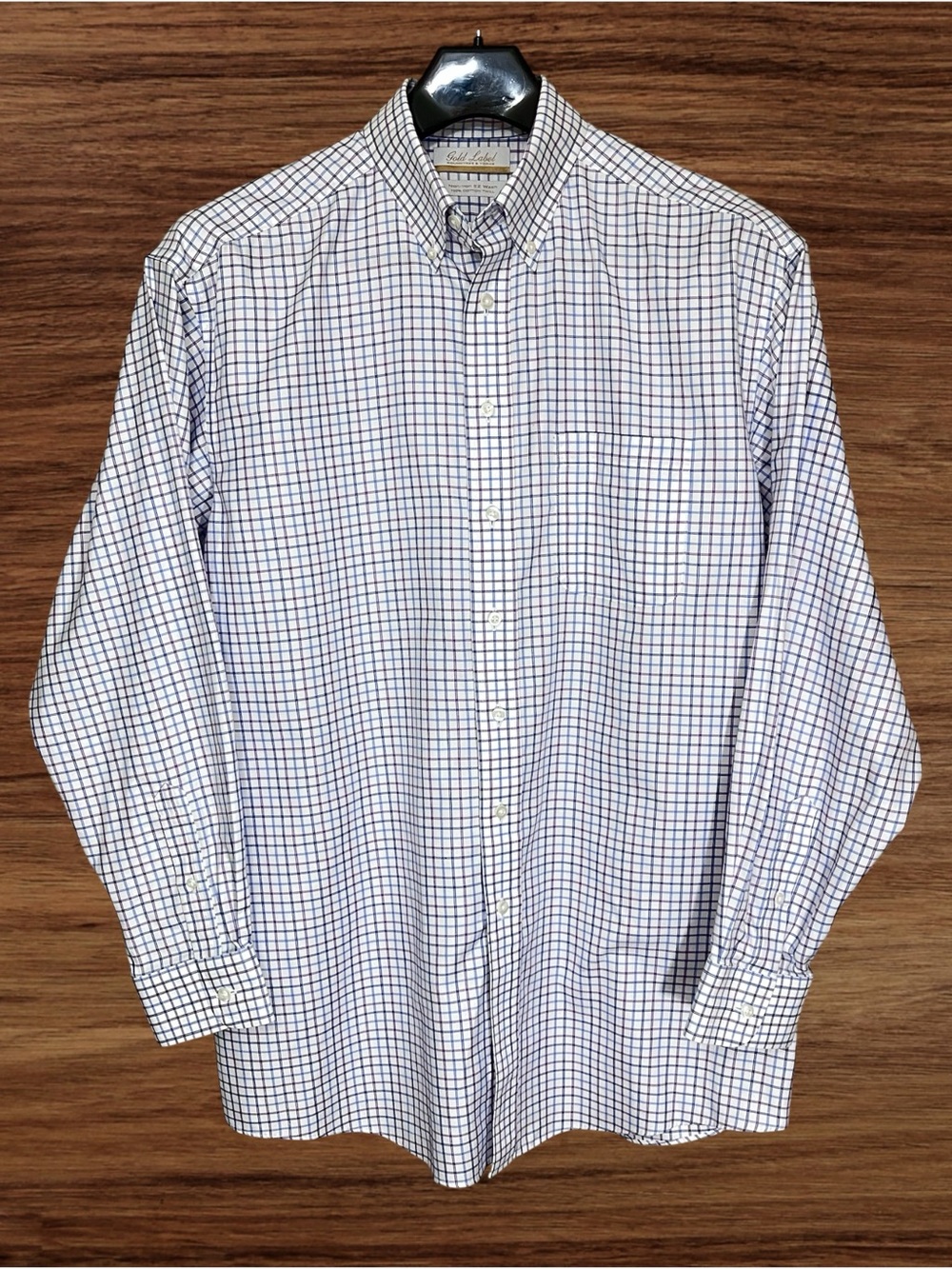 Roundtree & Yorke Gold Label Cotton Twill Check Pattern Dress Shirt. 16.5” / 35”